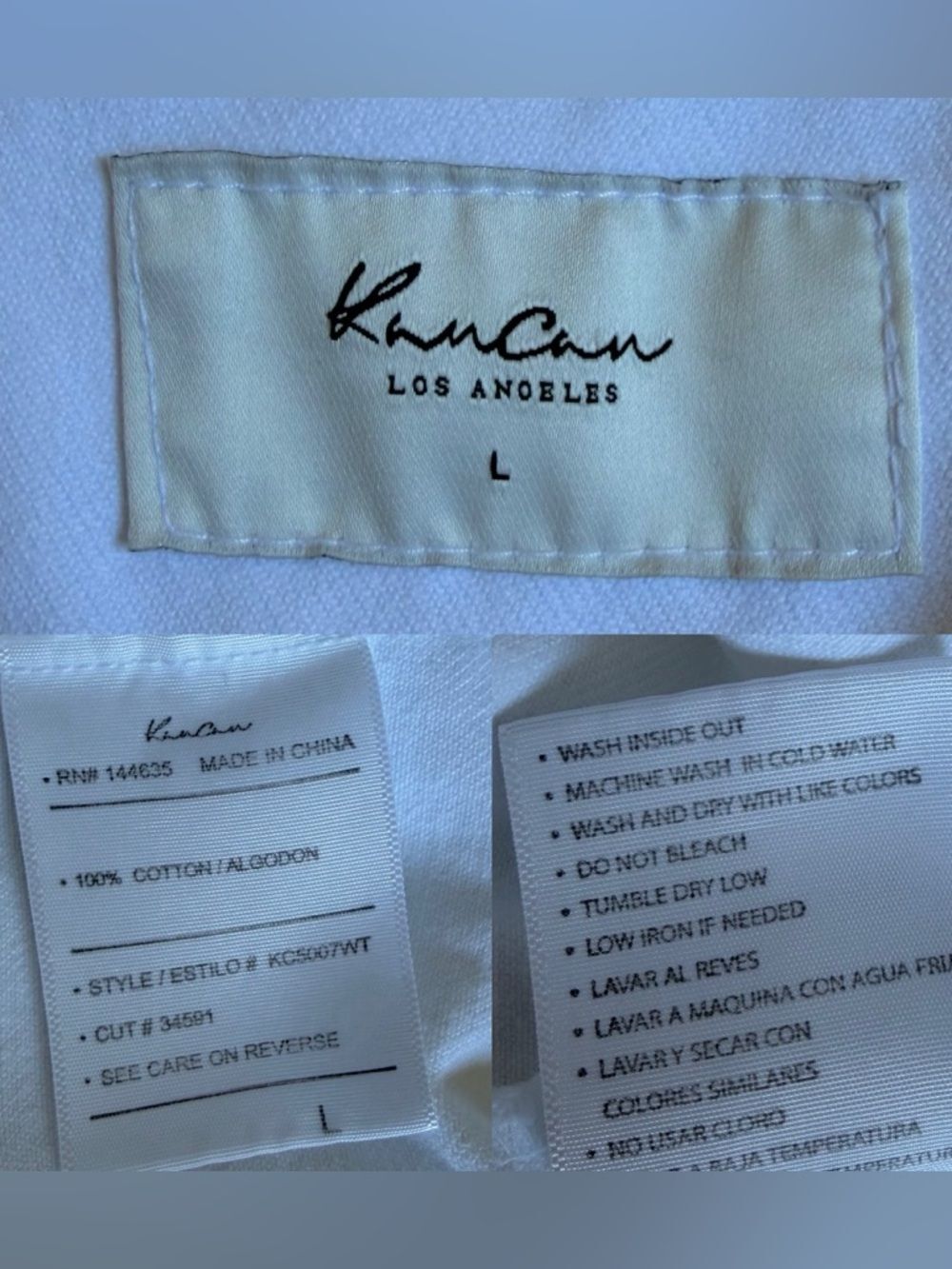 Kancan Delora Denim Jacket Women's Size L White Cotton Button Front Preppy Boho - Picture 13 of 16
